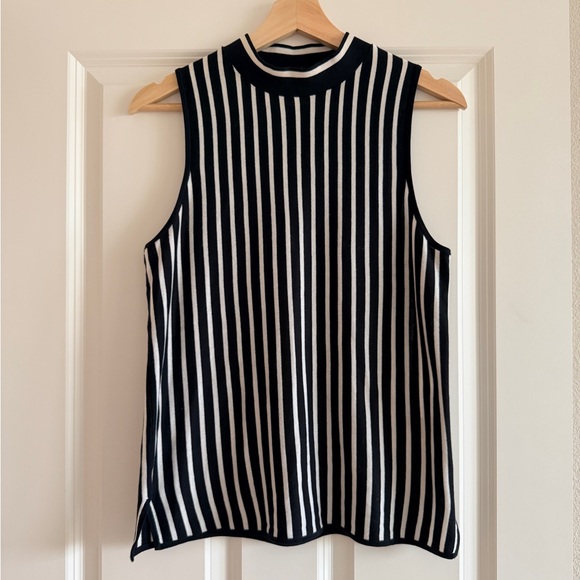 rag & bone Tops - Rag & Bone Livvy Black White Striped Silk Blend Mock Neck Tank Top L MSRP $225